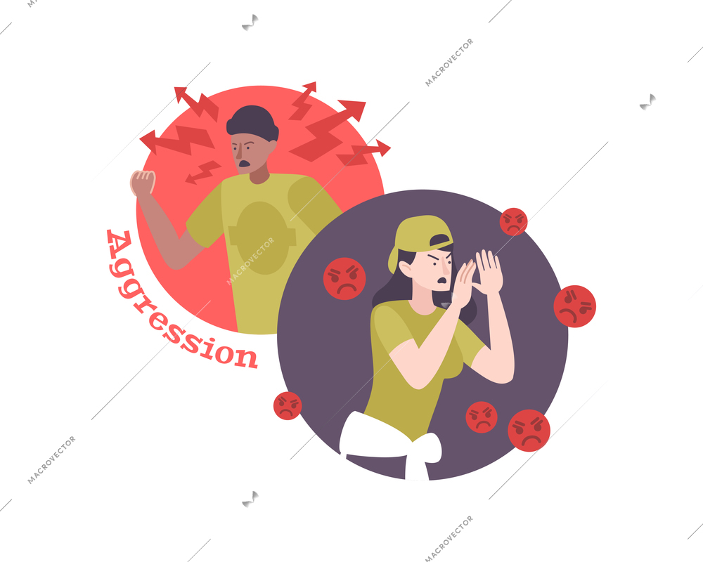 People experiencing aggression flat mental health concept vector illustration