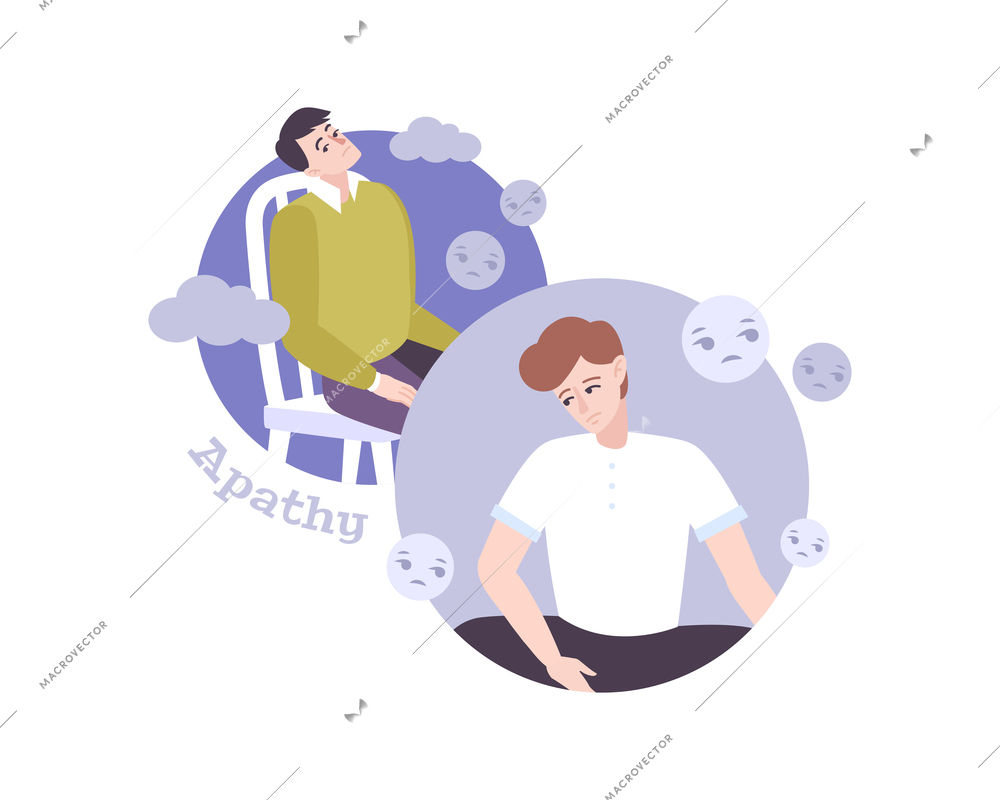 Mental health concept with flat characters suffering from apathy vector illustration