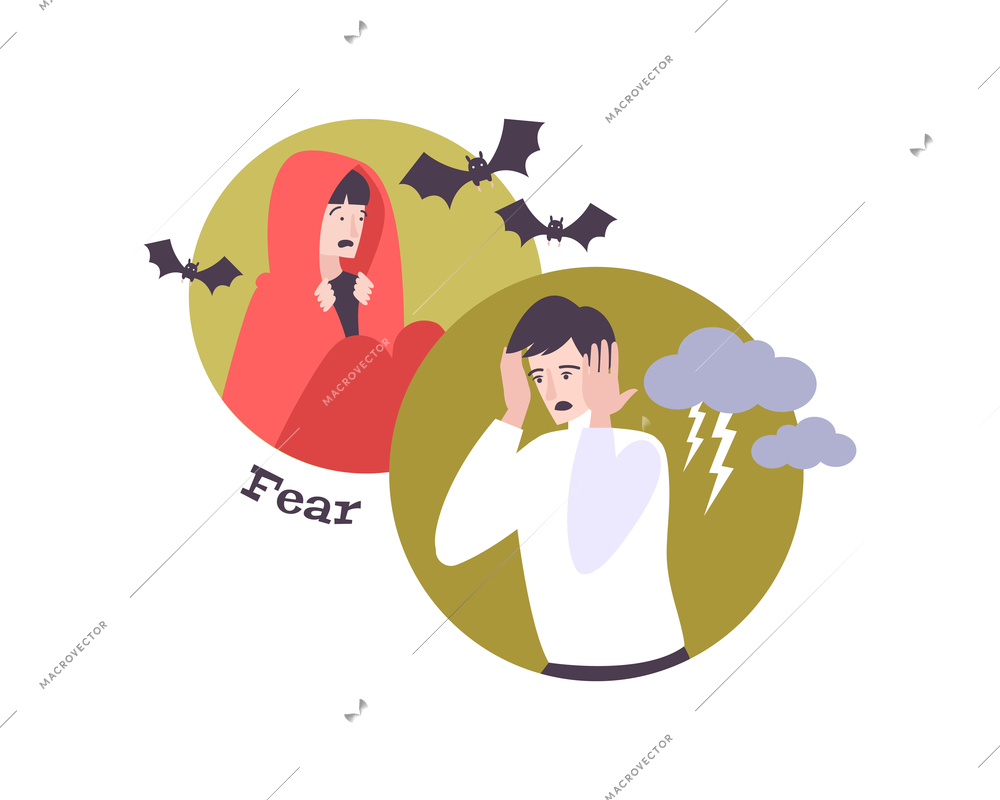 Mental health flat concept with people experiencing fear vector illustration