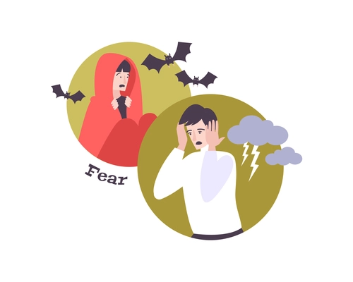 Mental health flat concept with people experiencing fear vector illustration