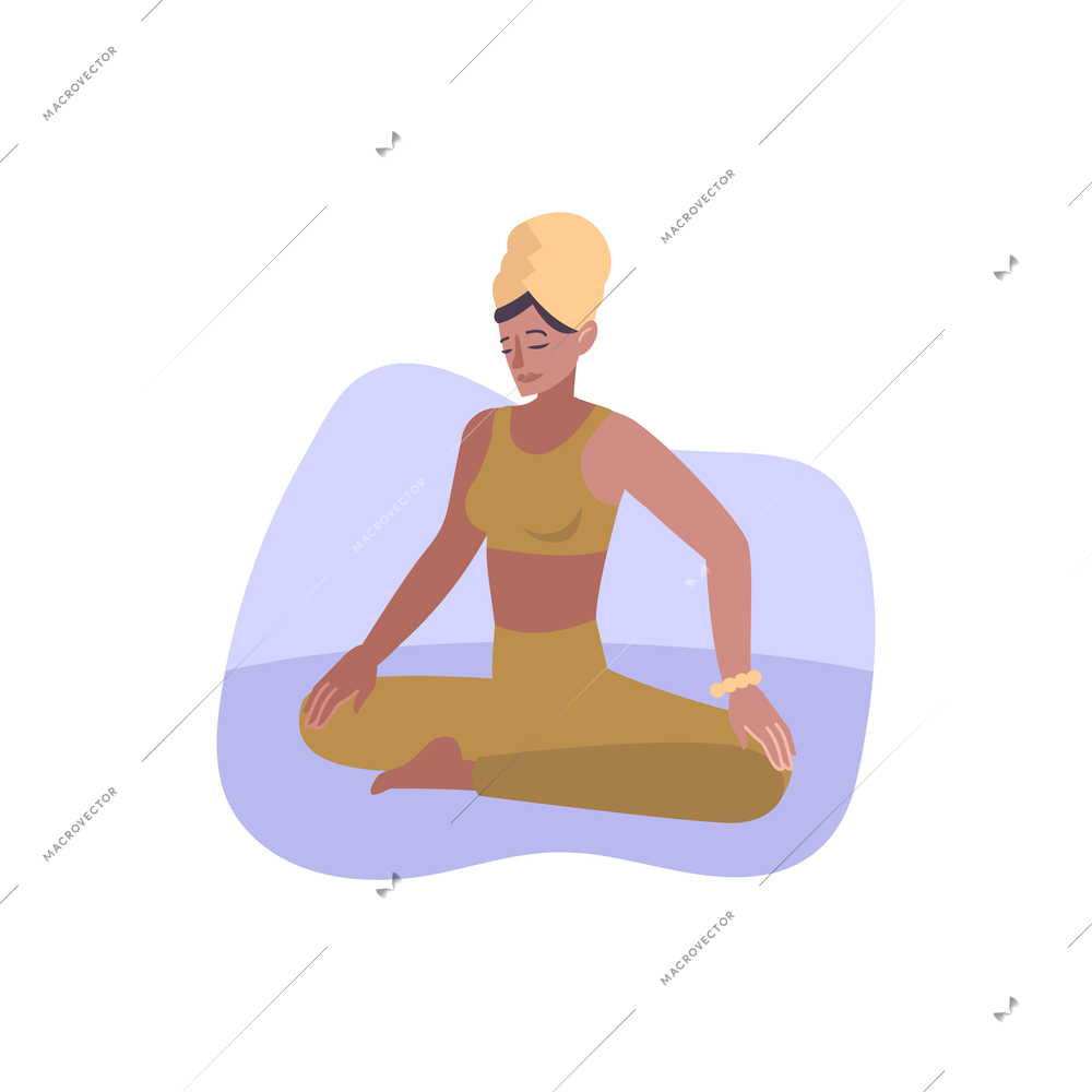 Relaxation flat icon with woman sitting in lotus position vector illustration