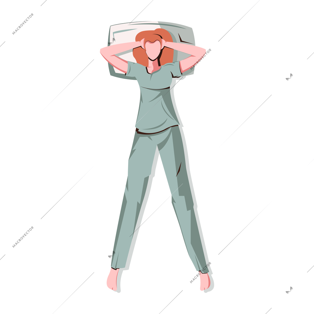 Woman cannot sleep because of noise flat vector illustration