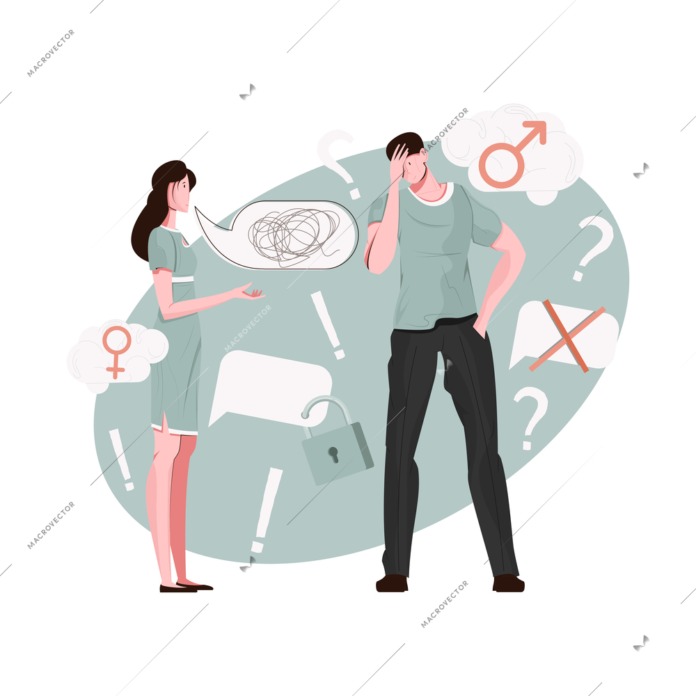 Family problem quarrel flat concept with wife and husband vector illustration