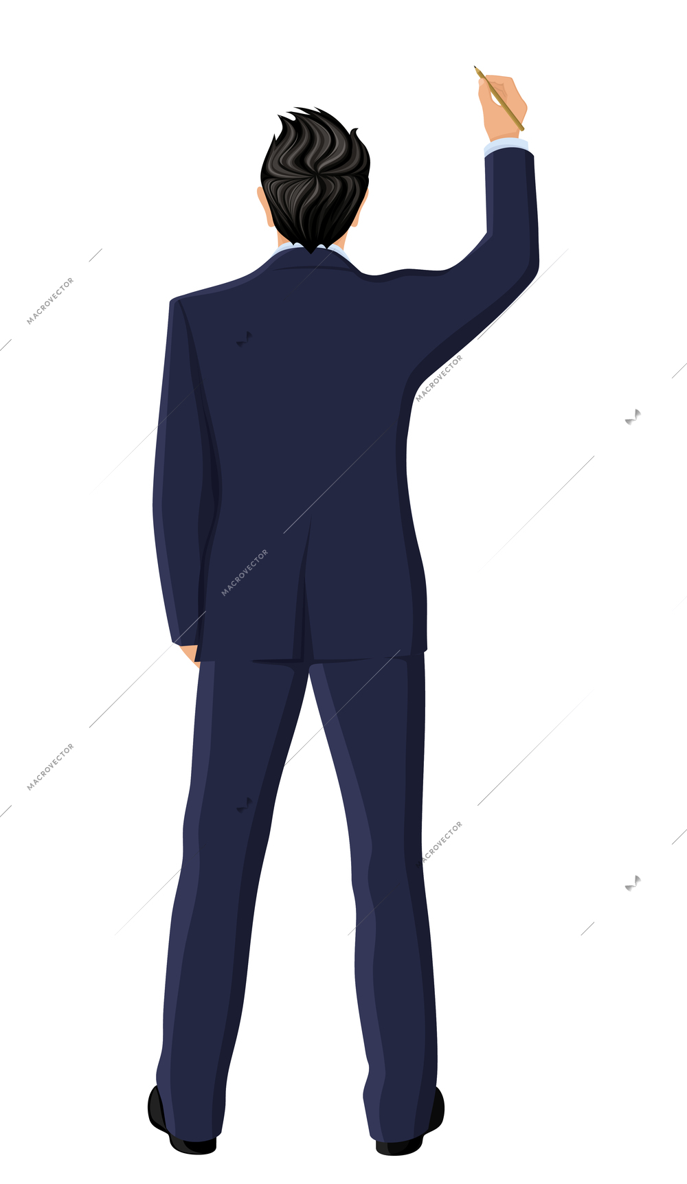 Businessman with pen in right hand full length back view isolated on white background vector illustration