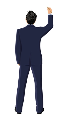 Businessman with pen in right hand full length back view isolated on white background vector illustration