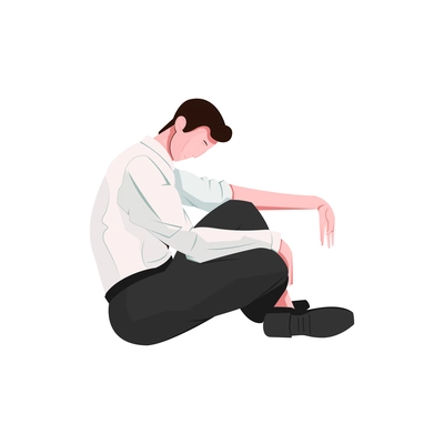 Sad man sitting on white background flat vector illustration