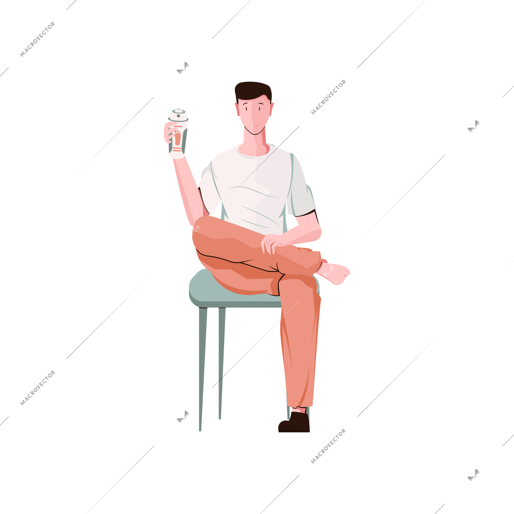 Flat man character with foot deodorant in hand vector illustration