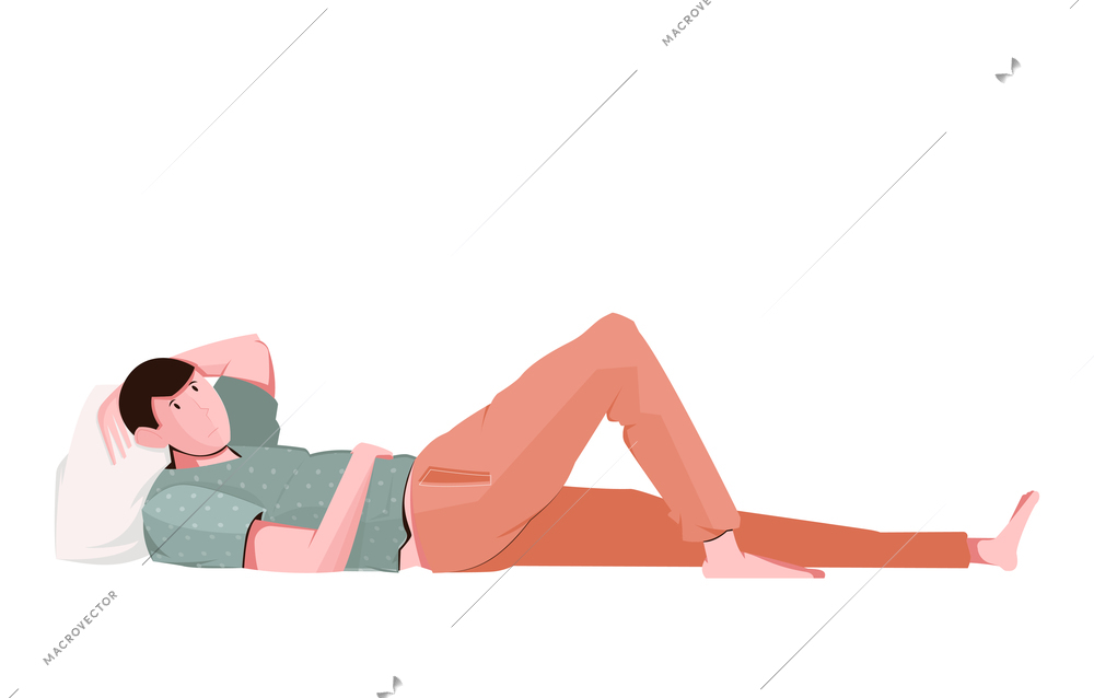 Flat icon of depressed man lying on white background vector illustration