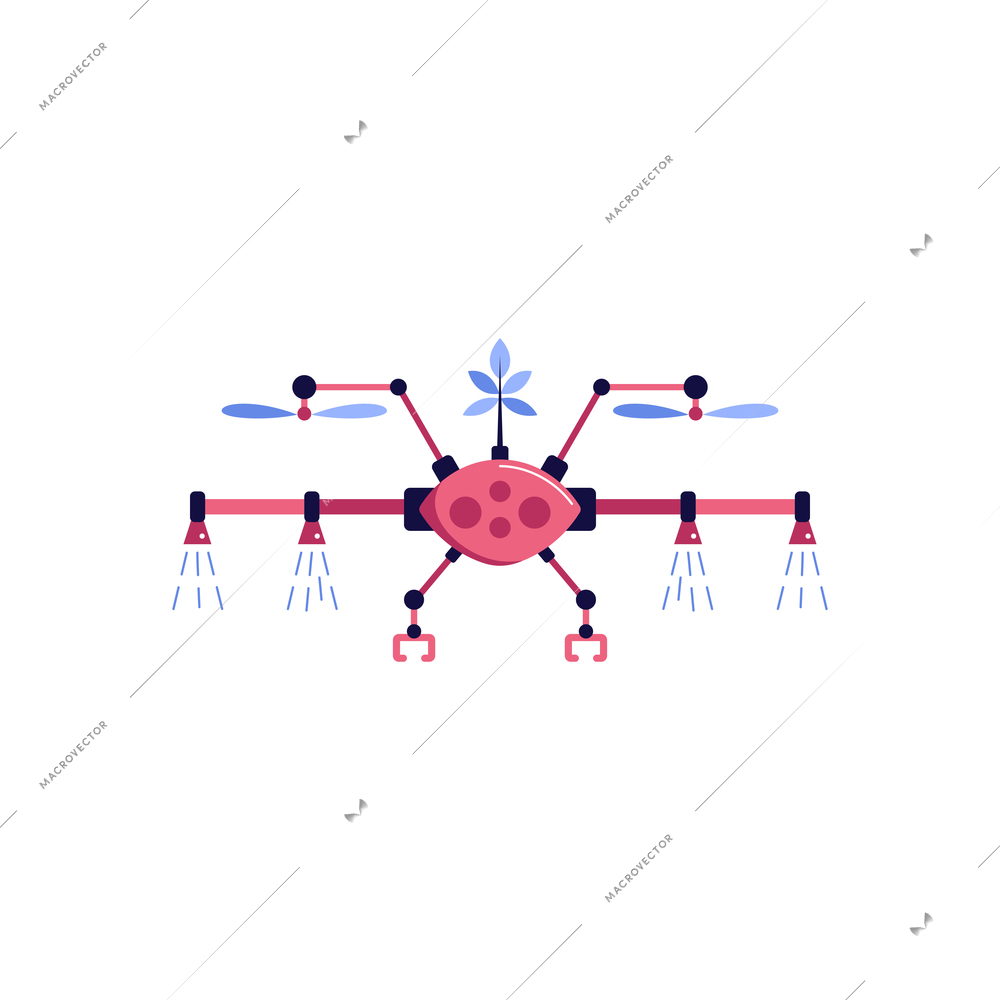 Flying drone for automated watering on white background flat vector illustration