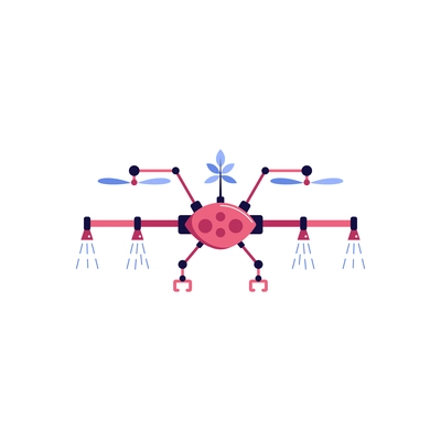 Flying drone for automated watering on white background flat vector illustration