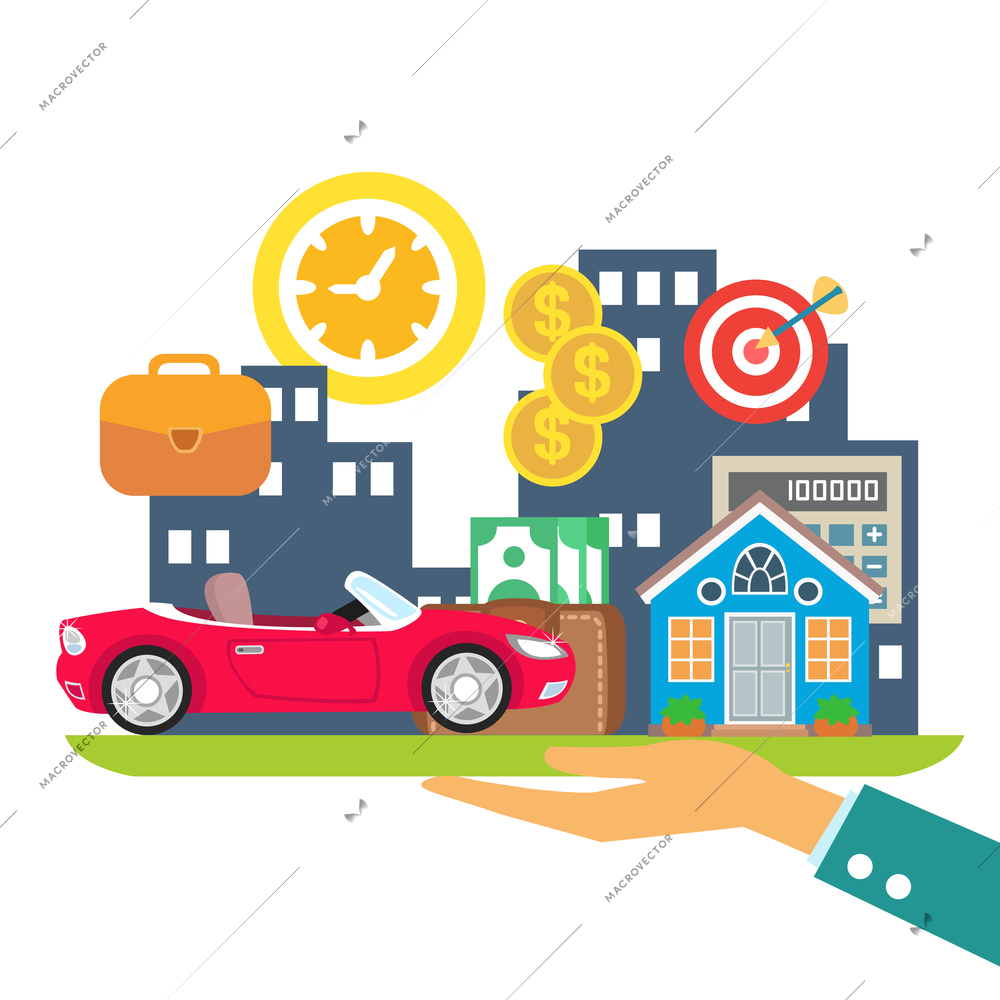 Lifestyle in credit, leasing and mortgage colors concept vector illustration