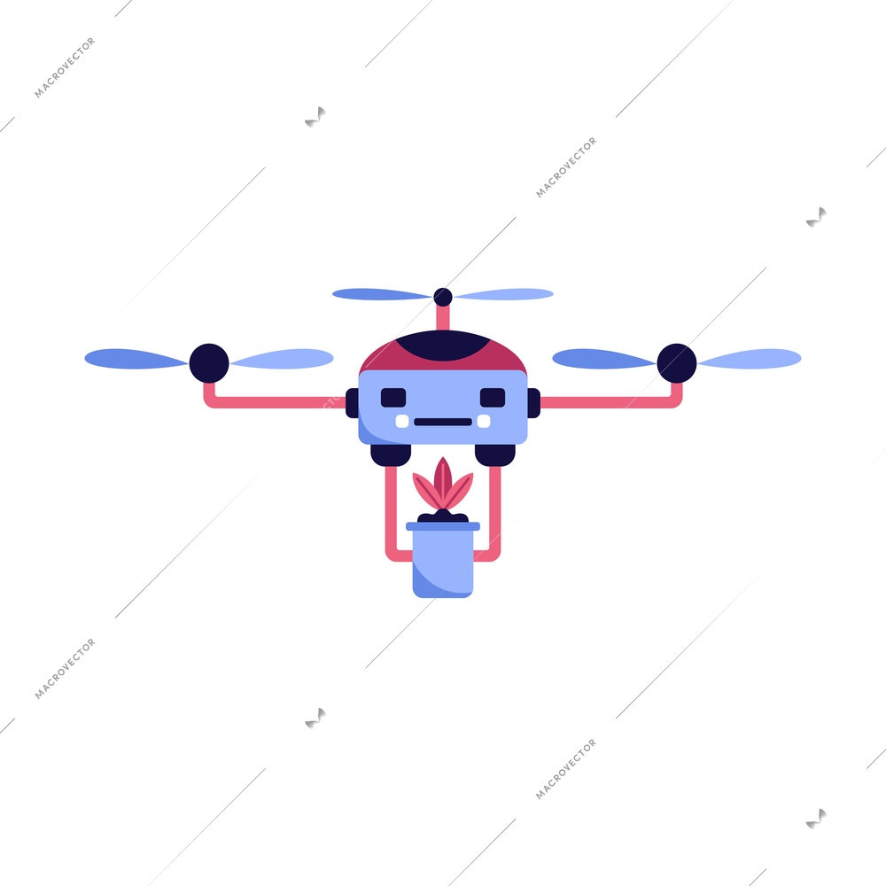 Remote control flying robotic drone for gardening flat icon vector illustration