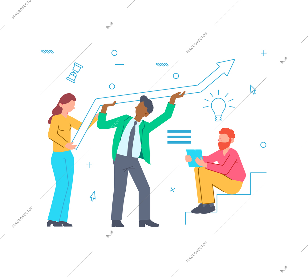 Team work success brainstorming concept with flat human characters vector illustration