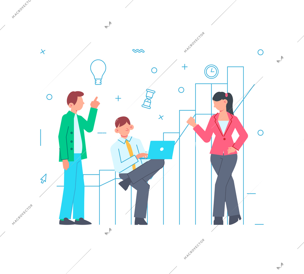 Flat design team work concept with staff characters vector illustration