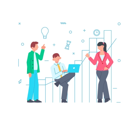 Flat design team work concept with staff characters vector illustration