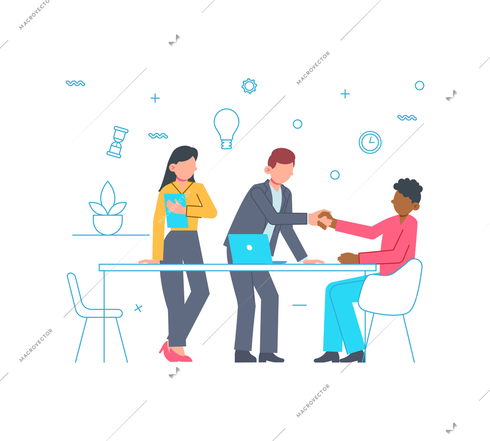 Team work concept with people at meeting flat vector illustration