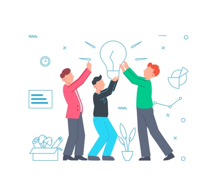 Team work brainstorming idea concept with human characters flat vector illustration