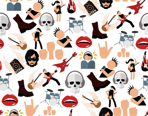 Rock concert music event colored icons seamless pattern vector illustration