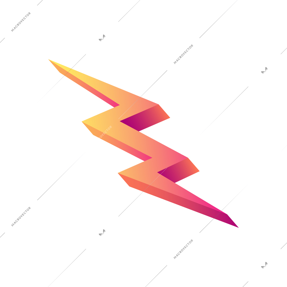 Gradient lightning shape element realistic icon on white background vector illustration