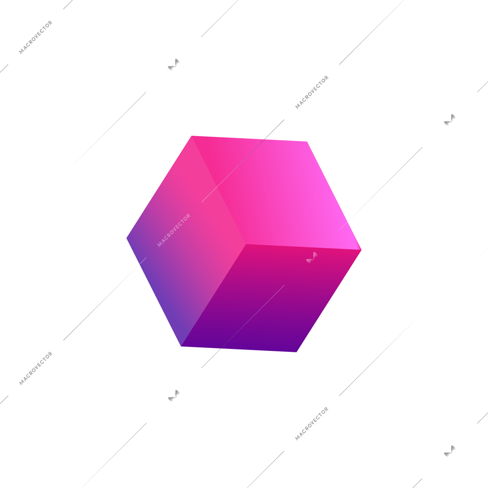 Realistic icon of pink gradient cube on white background vector illustration