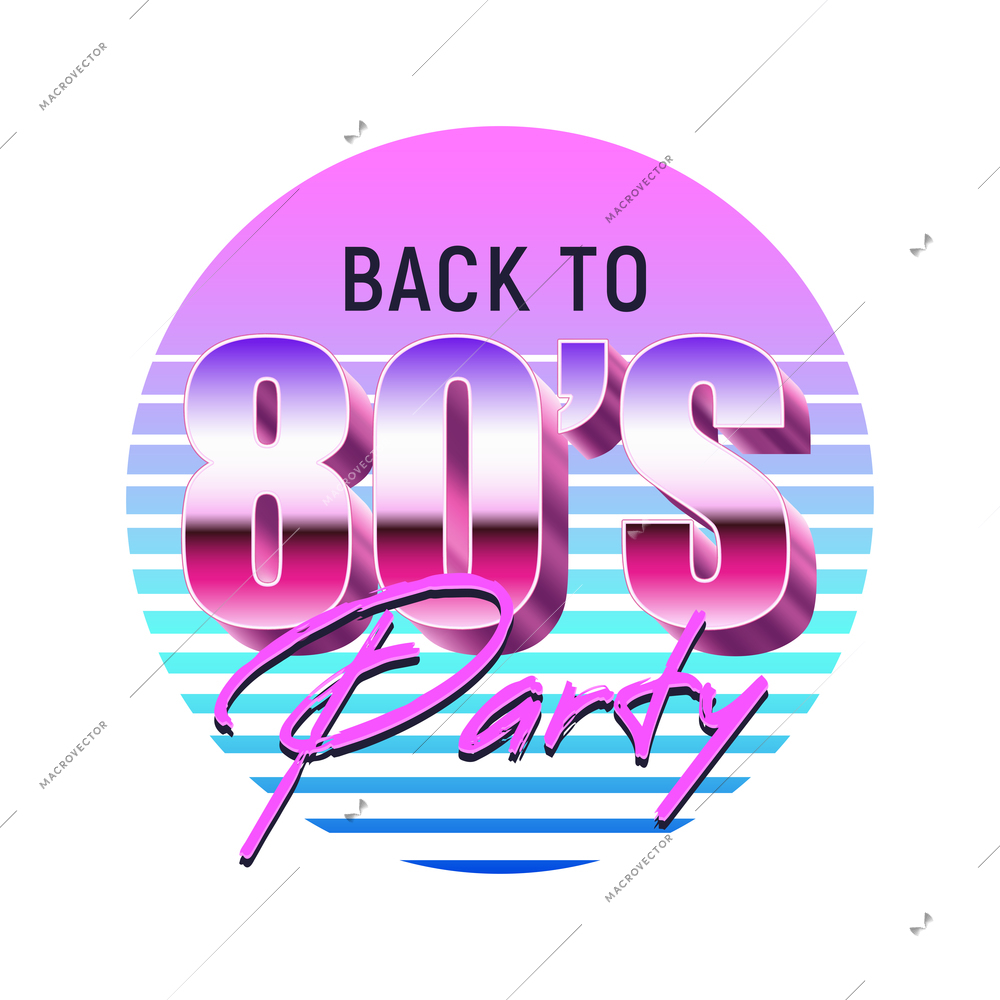 Back to 80s party neon retro icon on white background realistic vector illustration