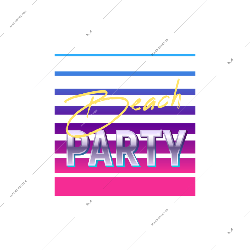 Beach party realistic logo icon with neon stripes vector illustration