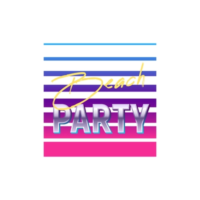 Beach party realistic logo icon with neon stripes vector illustration