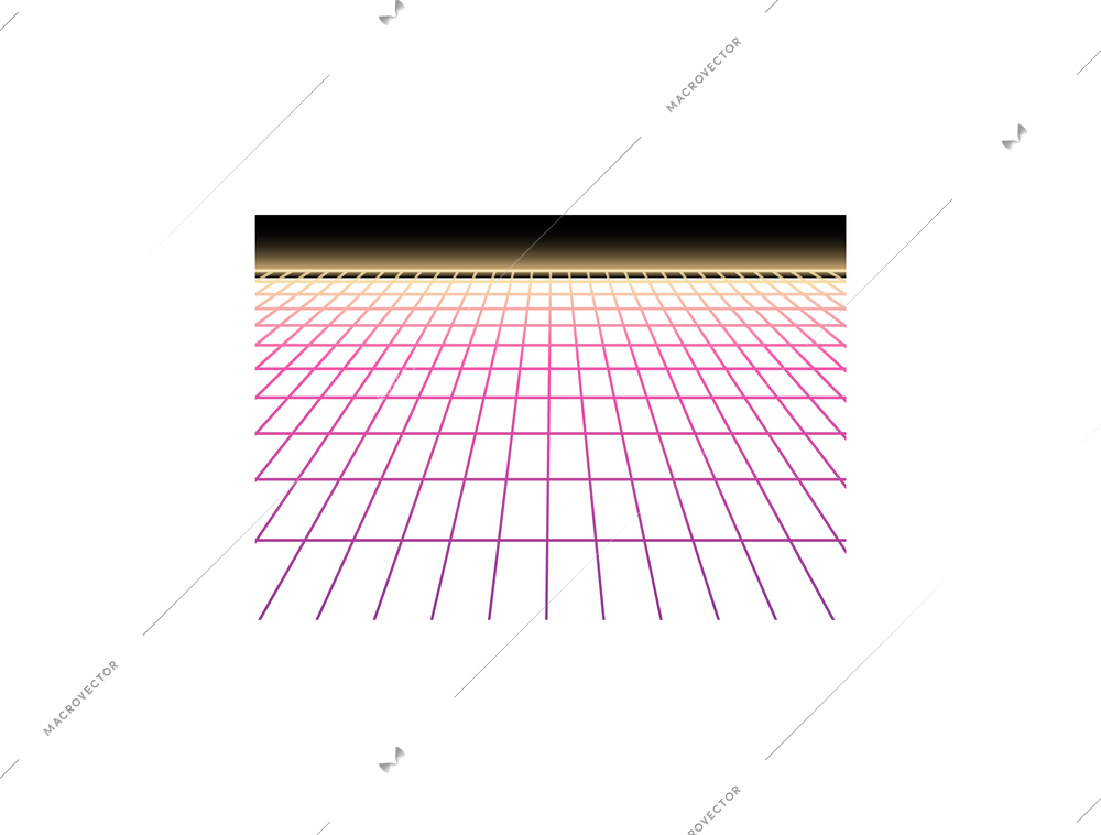 Yellow and pink gradient neon grid realistic vector illustration