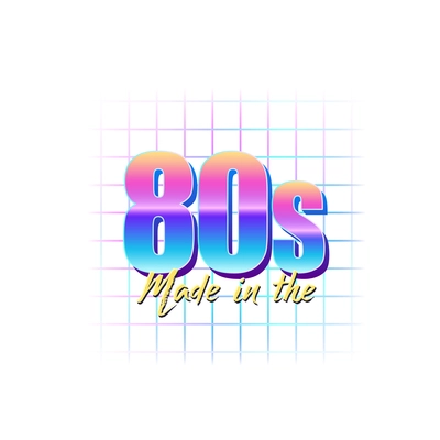 Neon retro icon with made in the 80s text on graph paper background realistic vector illustration