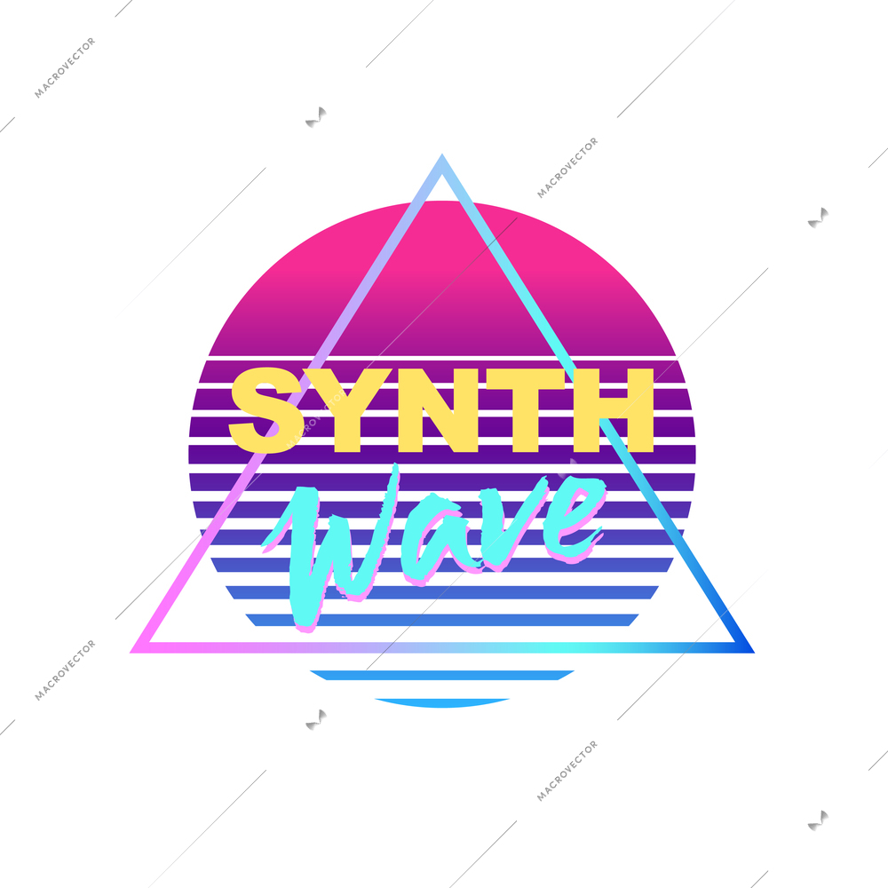 Abstract synth wave realistic icon with neon color shapes vector illustration