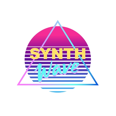 Abstract synth wave realistic icon with neon color shapes vector illustration