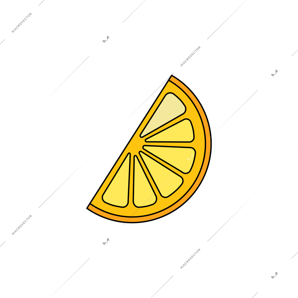 Flat yellow slice of fresh lemon icon vector illustration