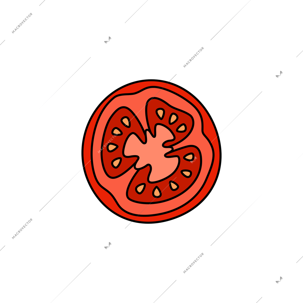 Flat colored slice of fresh tomato on white background vector illustration