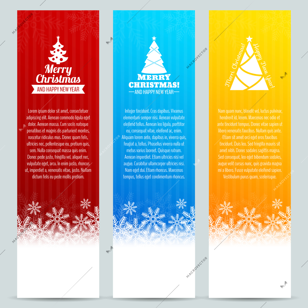 Christmas tree happy new year holiday vertical banner set isolated vector illustration