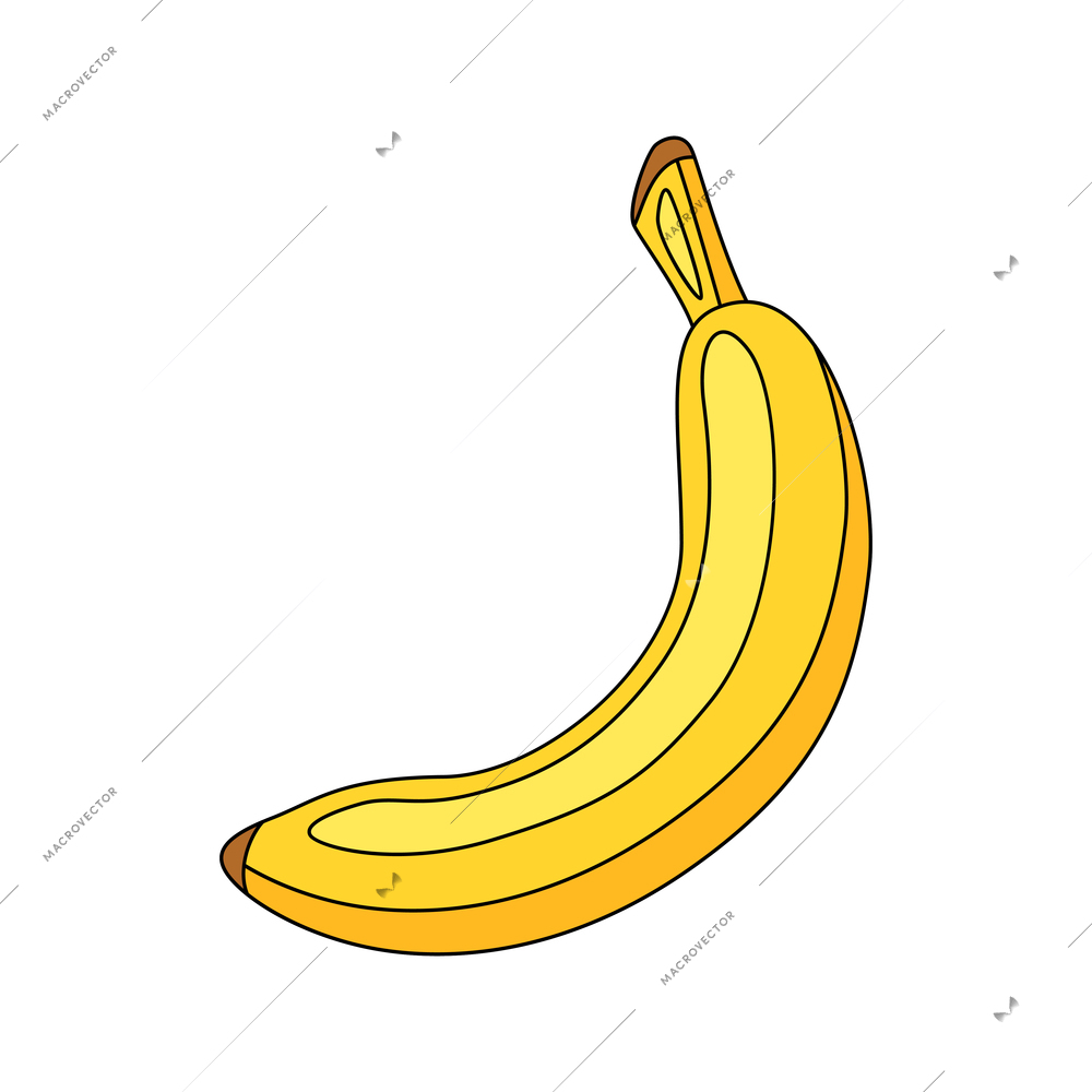 Bright yellow icon of whole fresh banana flat vector illustration