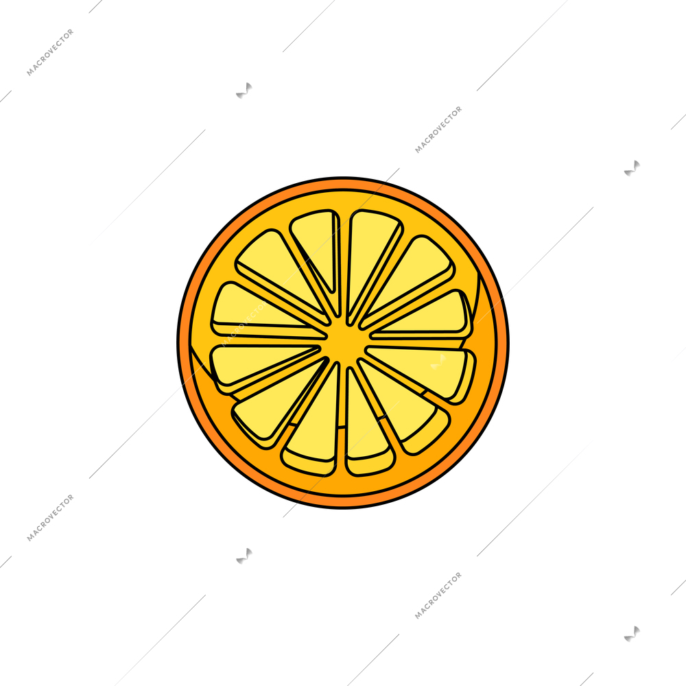 Round orange slice on white background flat vector illustration