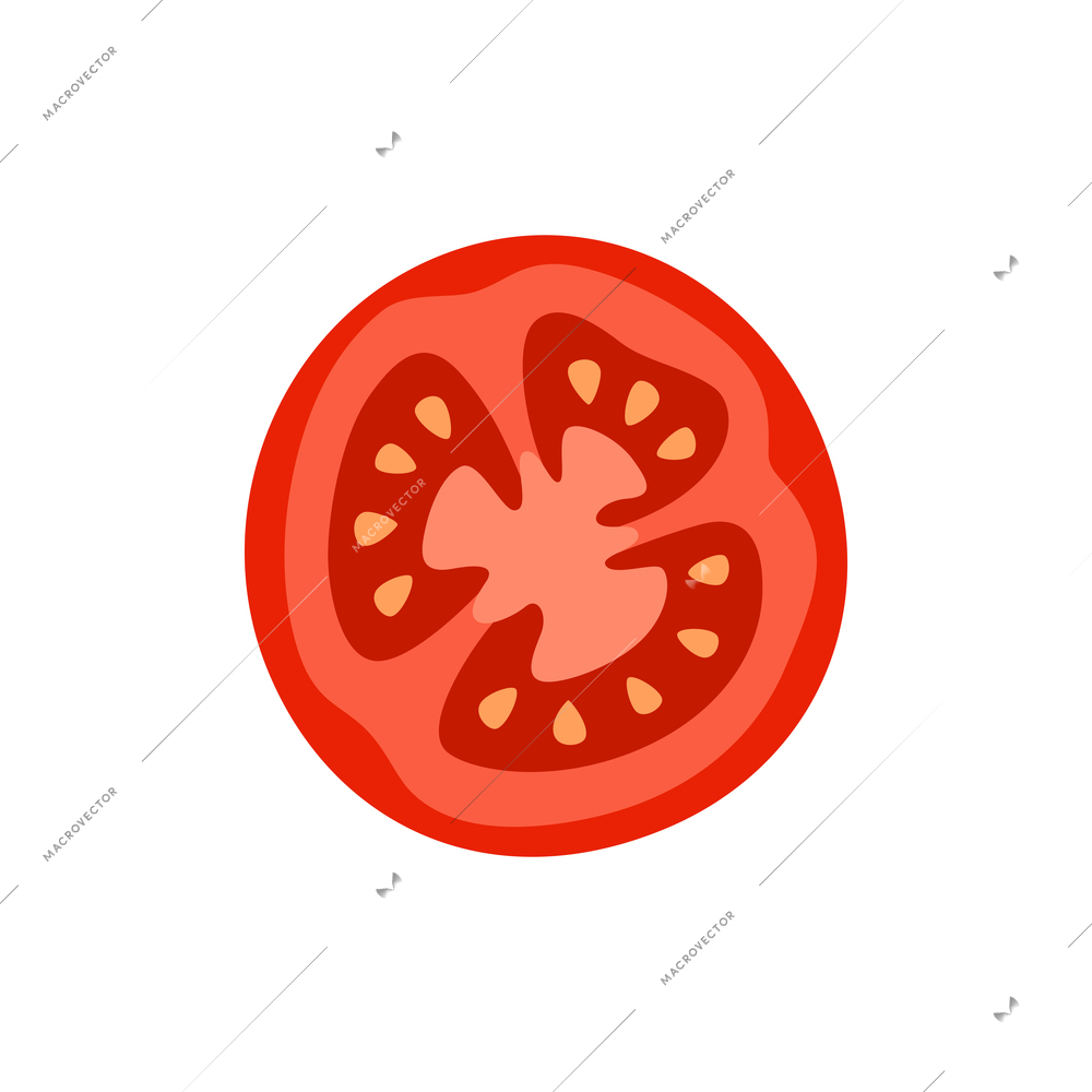 Icon of red tomato slice on white background flat vector illustration