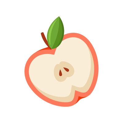 Red apple half on white background flat vector illustration