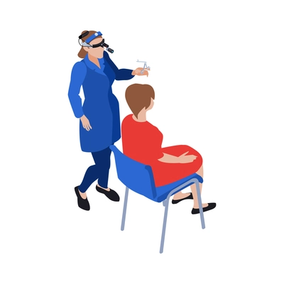 ENT doctor examination icon with two human characters on white background 3d isometric vector illustration