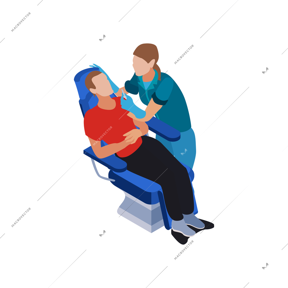 Otolanryngologist examining patient isometric icon on white background vector illustration