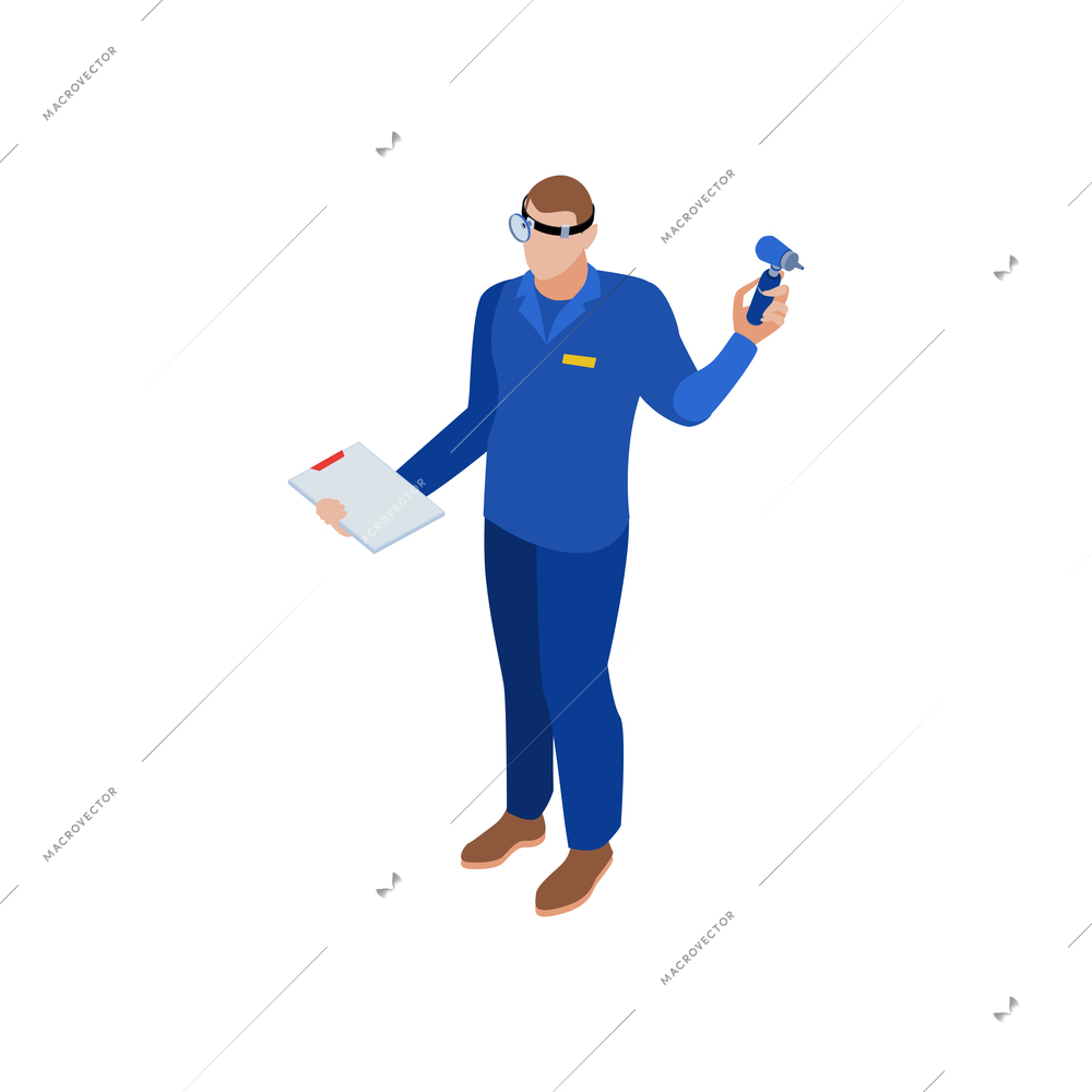Isometric ent doctor in uniform icon on white background vector illustration