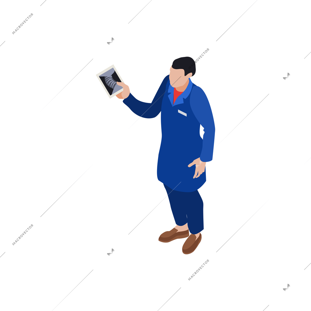 Male ent specialist holding xray photo isometric icon vector illustration