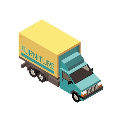 Furniture delivery truck isometric icon on white background 3d vector illustration