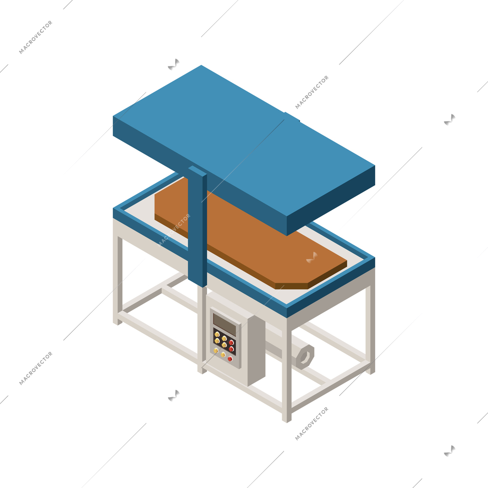 Isometric furniture production equipment with wooden plank icon vector illustration