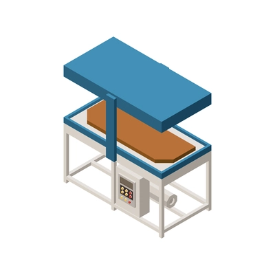 Isometric furniture production equipment with wooden plank icon vector illustration