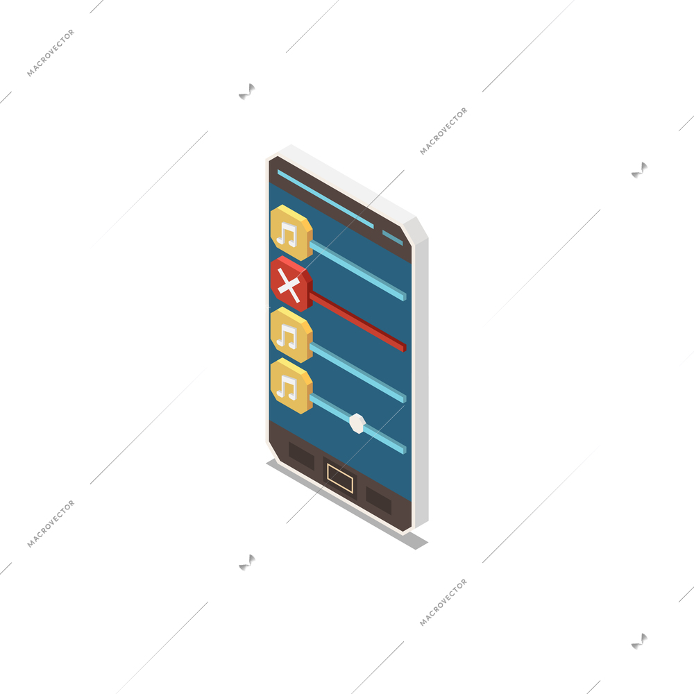 Parental control isometric icon of smartphone with banned music track 3d vector illustration