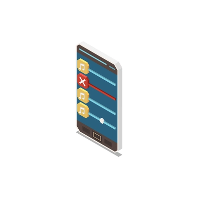 Parental control isometric icon of smartphone with banned music track 3d vector illustration