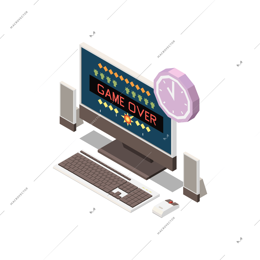 Isometric parental control concept with computer with limited gaming time vector illustration