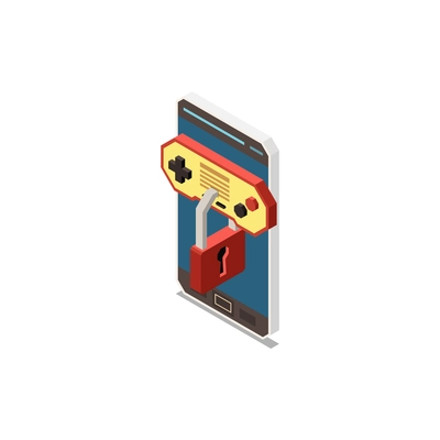 Isometric smartphone with game limit for children parental control icon vector illustration