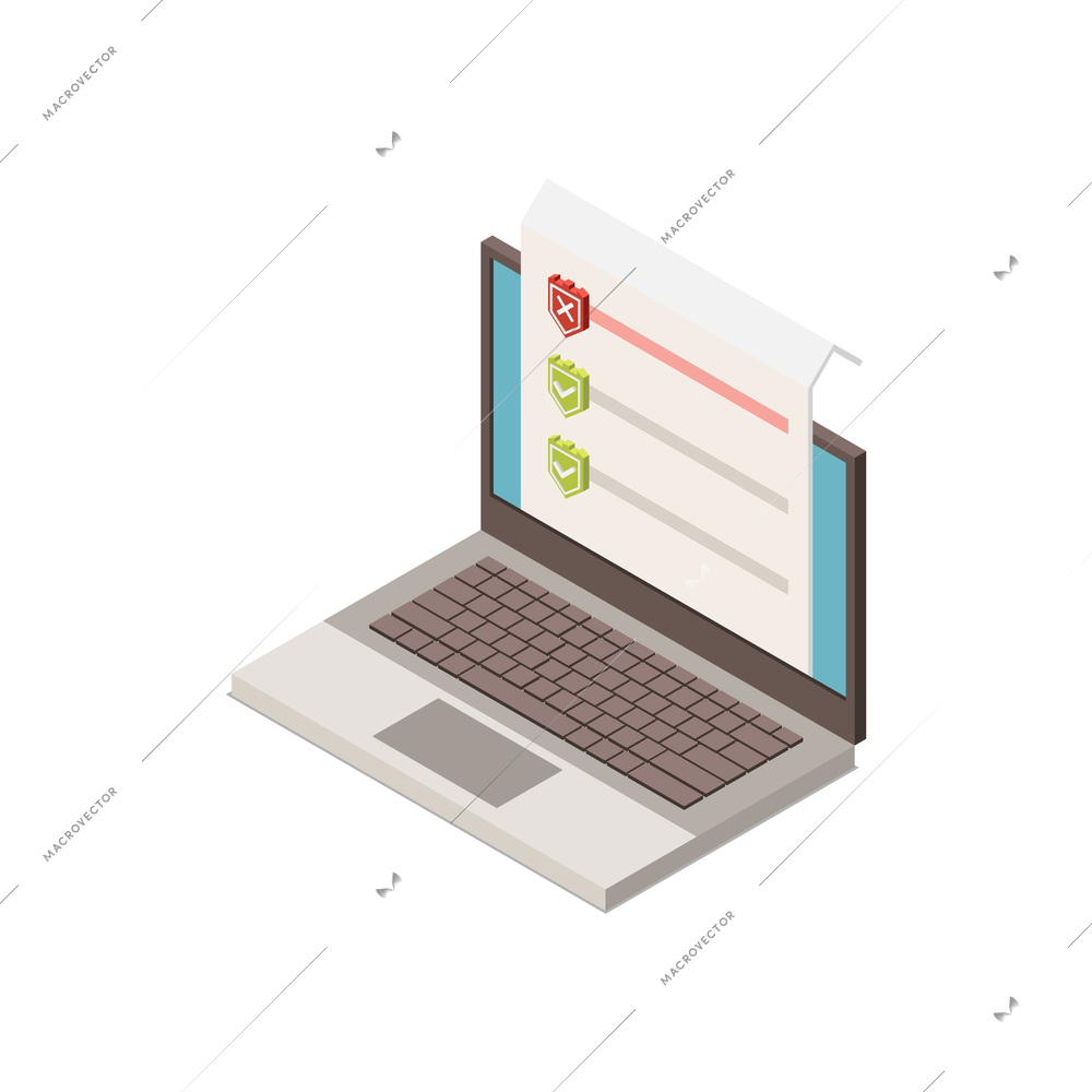 Digital control isometric icon of laptop with banned content vector illustration